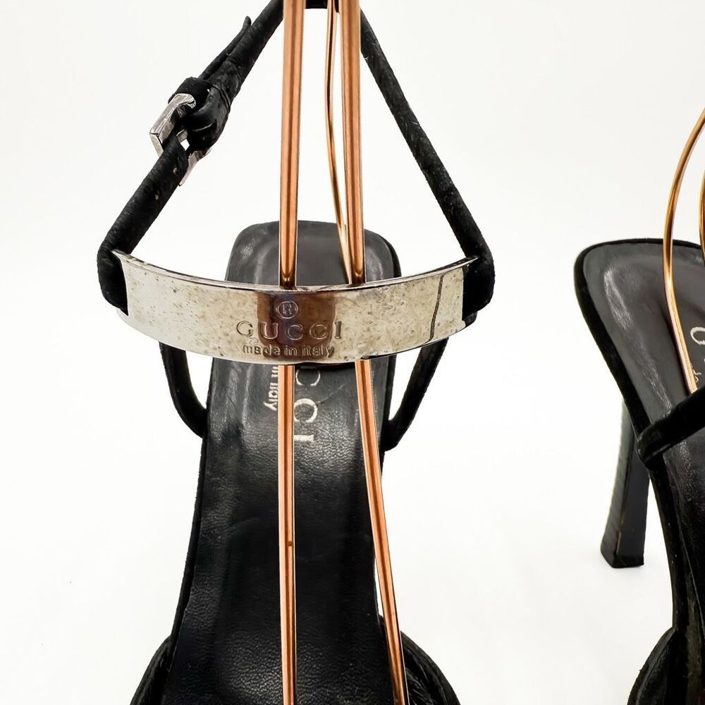 Gucci Black Suede Leather Strappy Heels Pointed Toe Size 7 - Picture 3 of 15